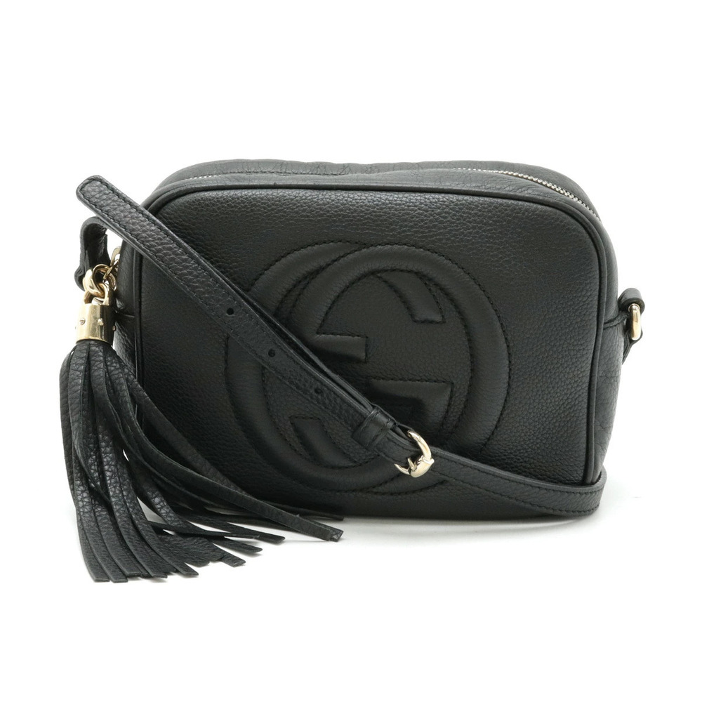 Gucci Soho Disco Fringe Tassel Crossbody Bag Leather Black